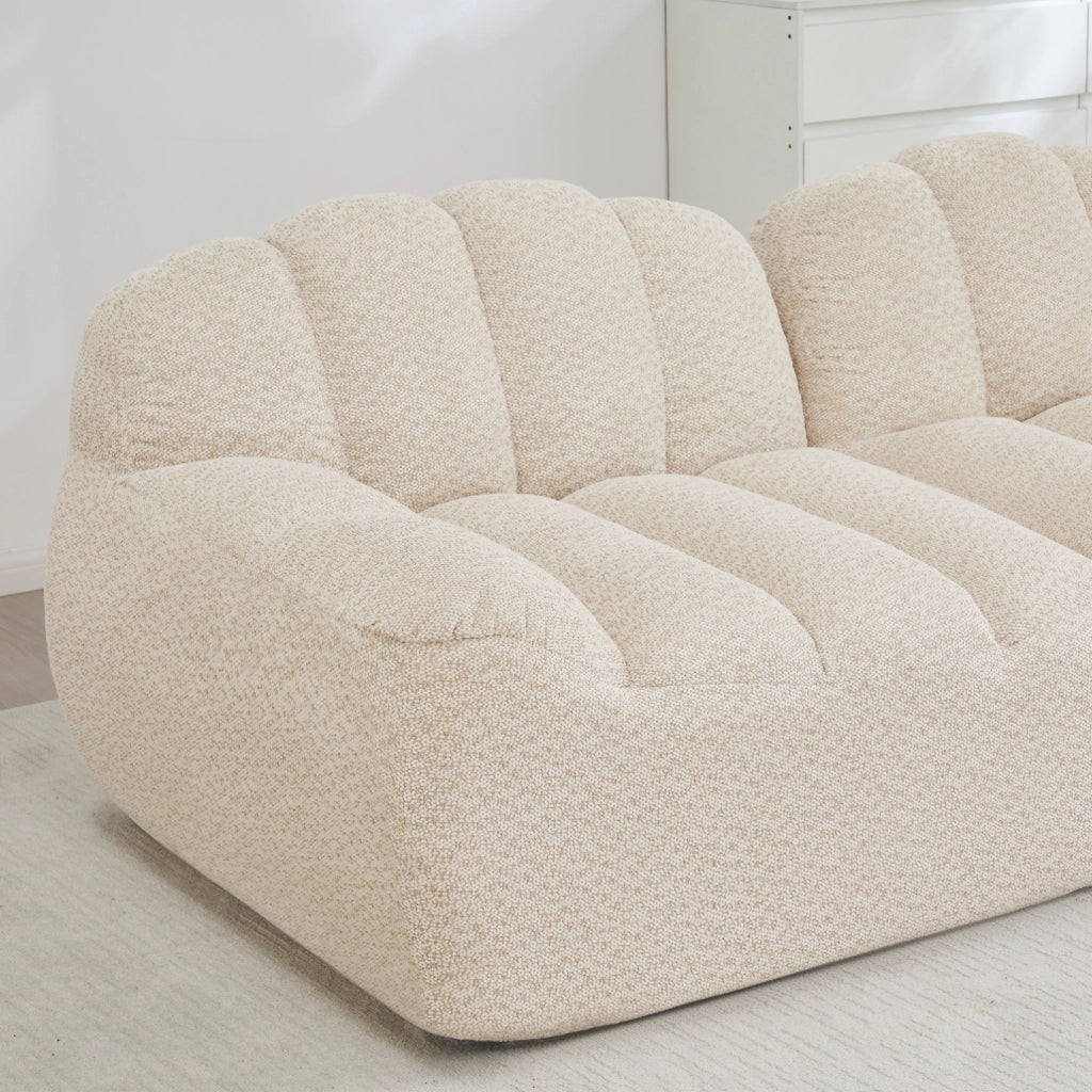 Divano modulare 2 posti 210x104x79 cm in tessuto fleece granulato; beige white