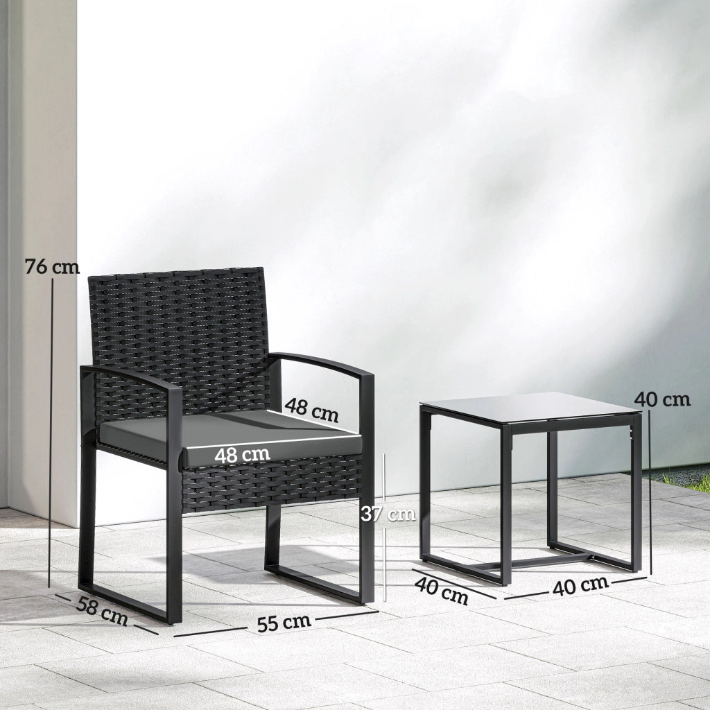 Set Bistrot 3 Pezzi Giardino ¨C Zephmum ¨C Polyrattan Grigio Scuro con Cuscini