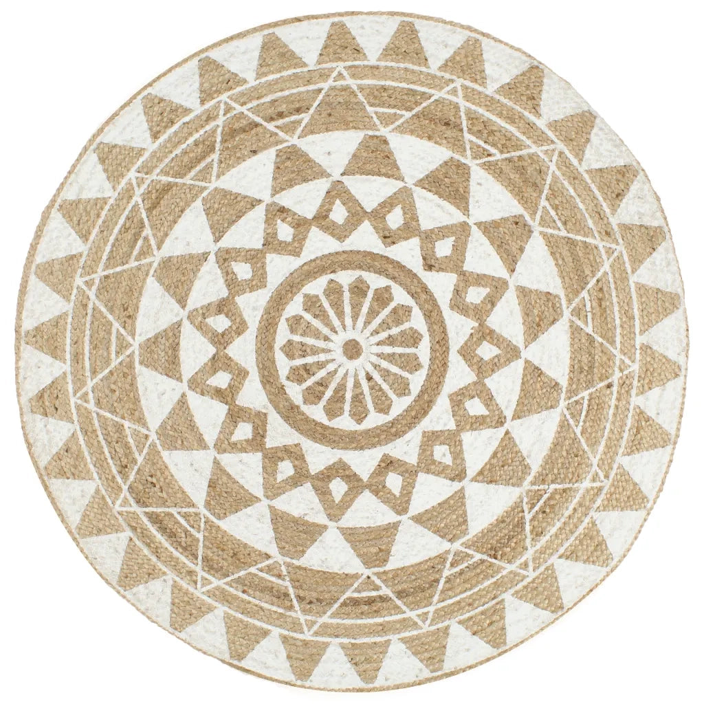 Tappeto Lavorato a Mano in Juta con Stampa Bianca 120 cm cod mxl 74537