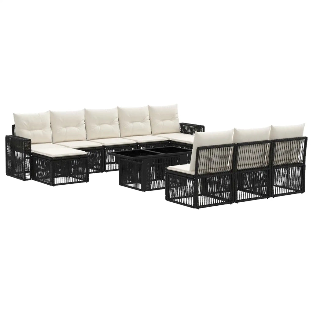 Set Divano da Giardino 11 pz Nero e Bianco Crema polyrattan 3436846