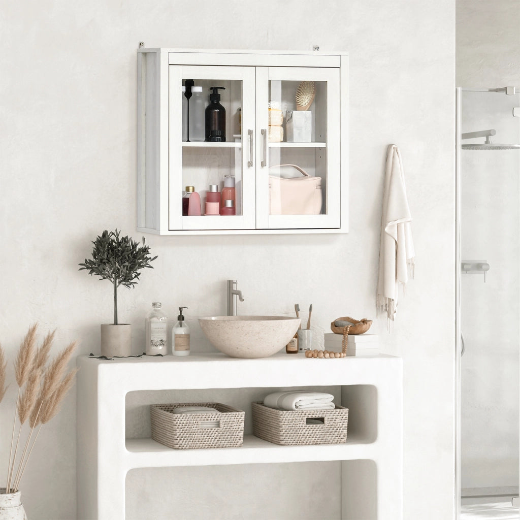 Mobile bagno sospeso con ante in vetro e ripiano regolabile ¨C Xylo ¨C Bianco 60x19,5x54 cm