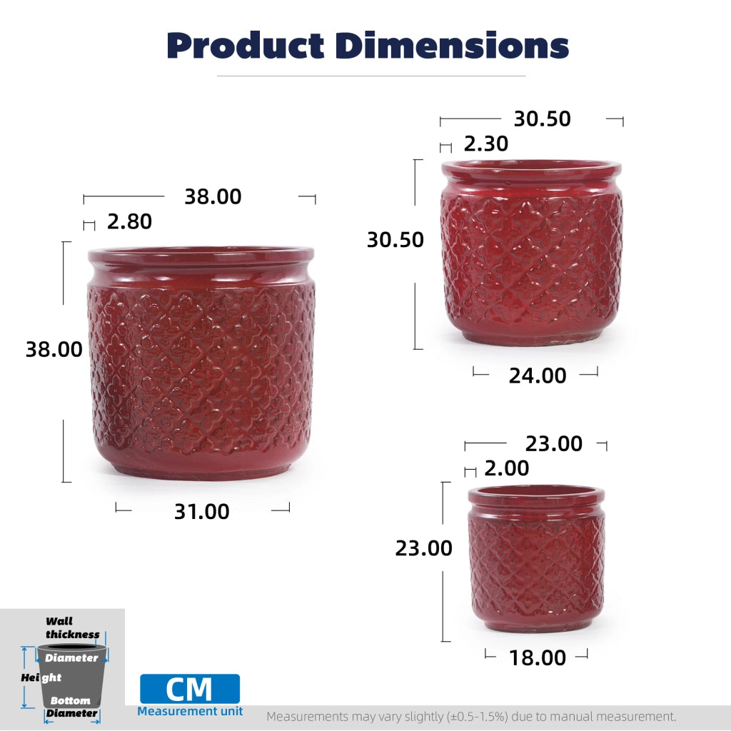 VASI Set da 3 pezzi in ceramica Ø 38/30,5/23 cm rosso vinaccia lucido