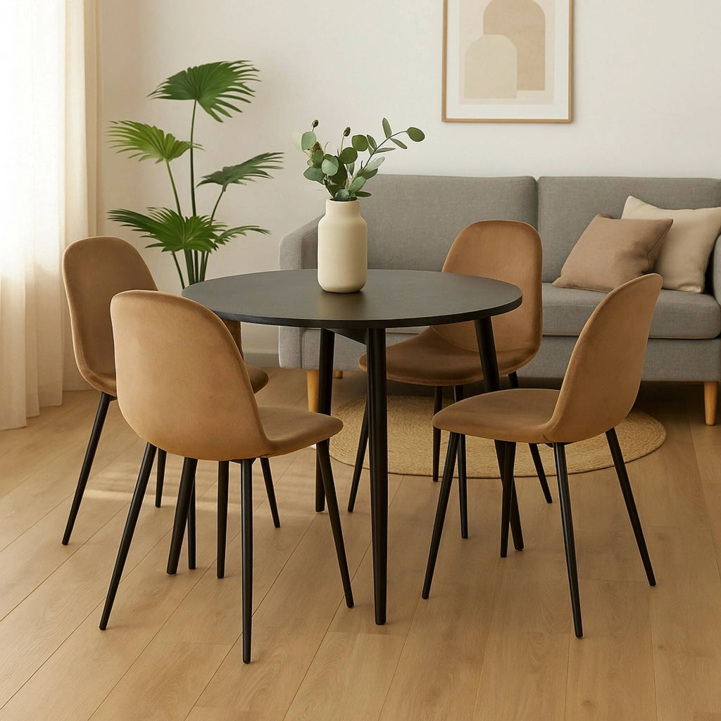Set di 4 sedie Arter, Poltrona rivestita in velluto, Sedia da pranzo imbottita, Seduta per riunioni, 45x56h87 cm, Sabbia