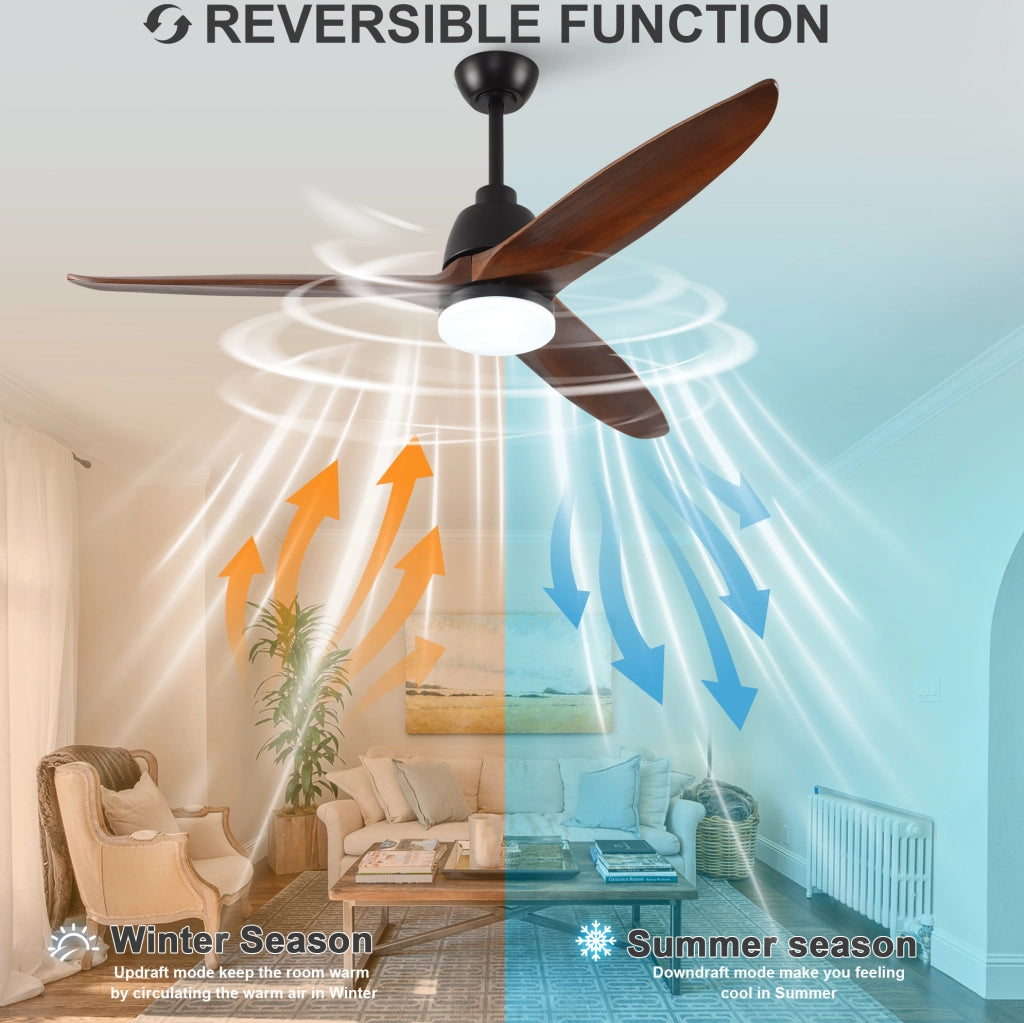 VENTILATORE da soffitto 132,08 cm LED dimmerabile Noce e Nero