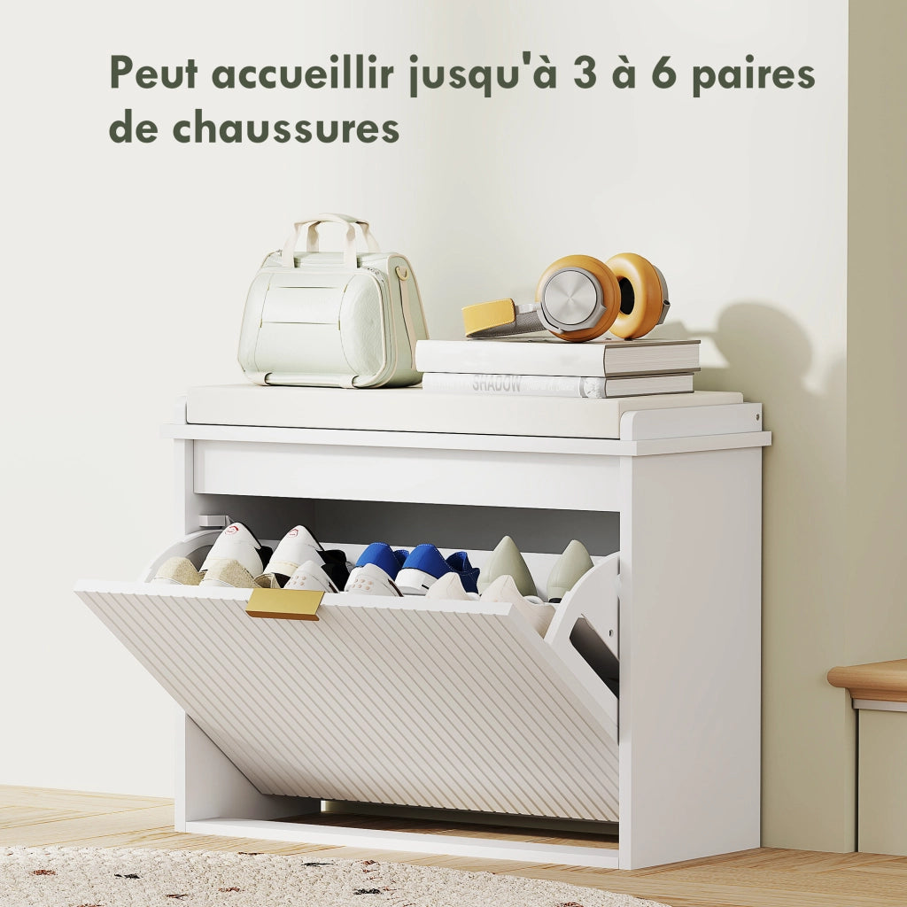 Panca con cuscino, cassetto e portascarpe ¨C zephmum ¨C bianco, 62x26x47.5 cm