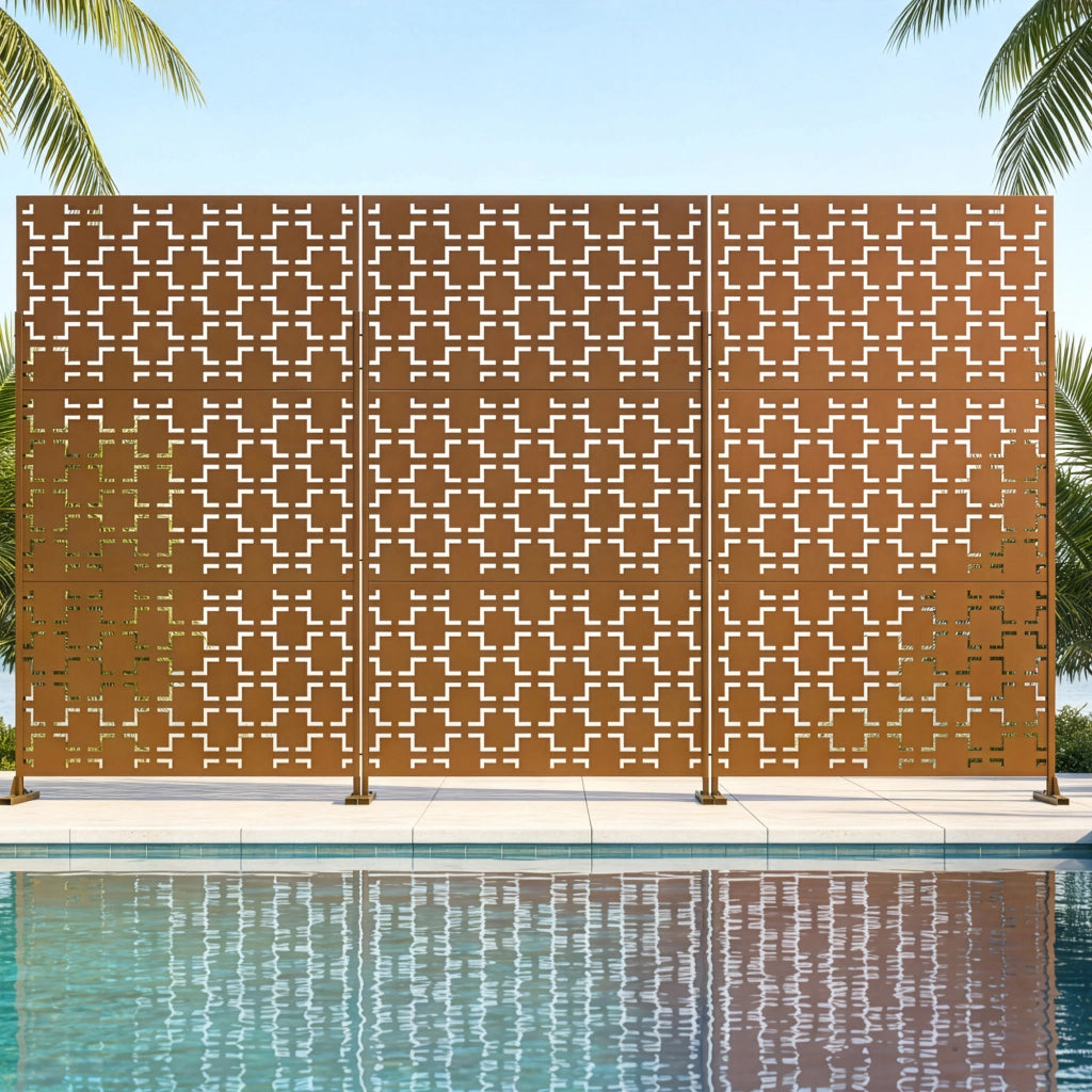 Pannello Divisorio Basciano Struttura Traforata in Acciaio 180 x 90 cm - Marrone casa.pro