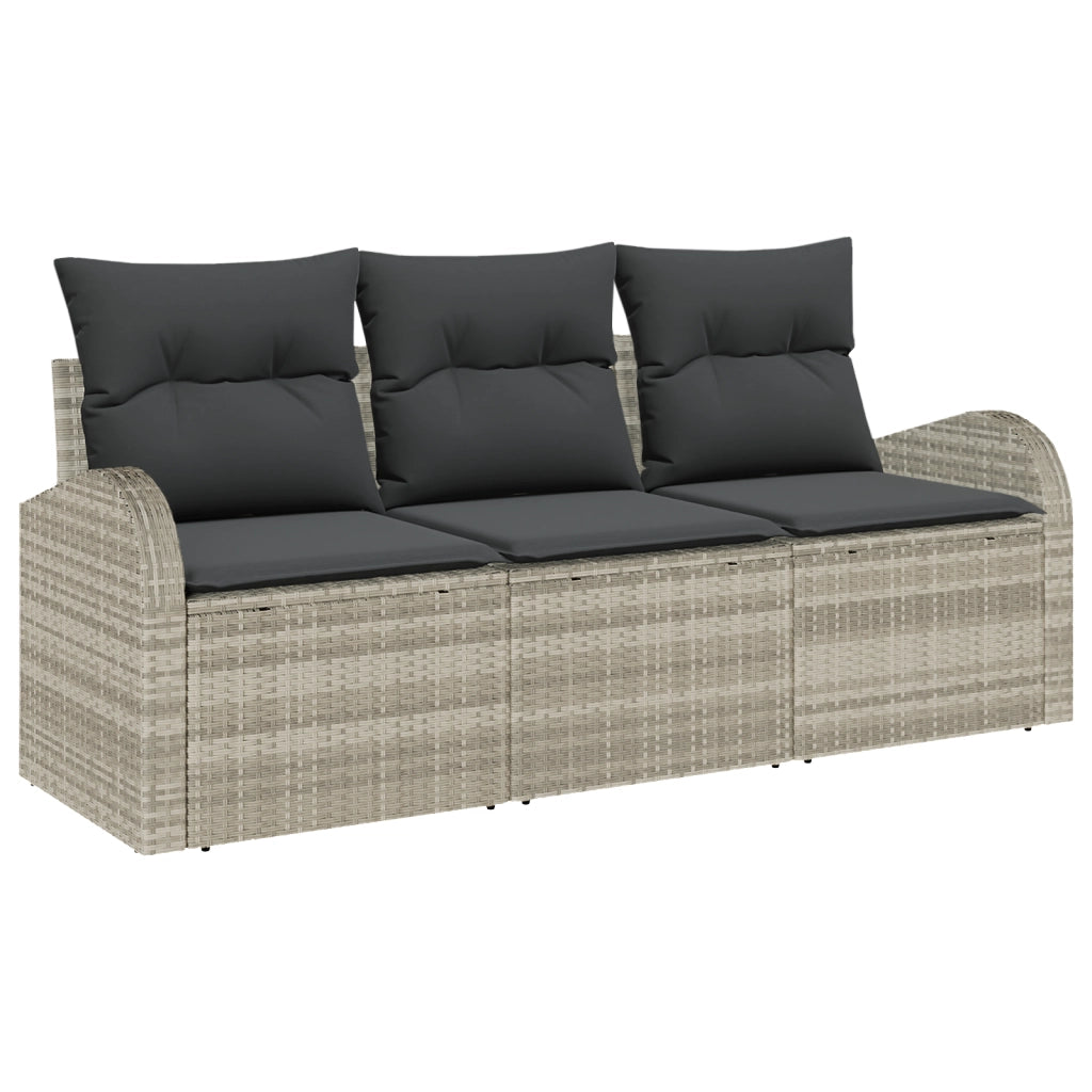 Set di Divani da Giardino a 3 pezzi con Cuscini Grigio Chiaro in Rattan