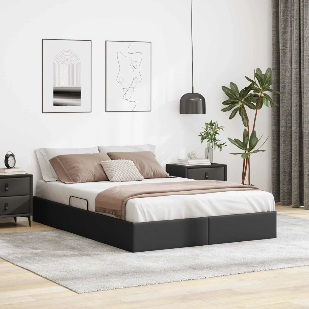 Letto ottomano Nero 140 x 190 cm Pelle Sintetica 3442770