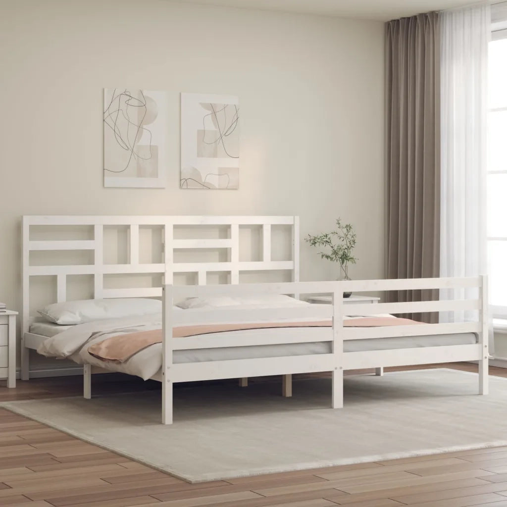 Letto matrimoniale | Letto per adulti | Giroletto con Testiera Bianco 200x200 cm in Legno Massello