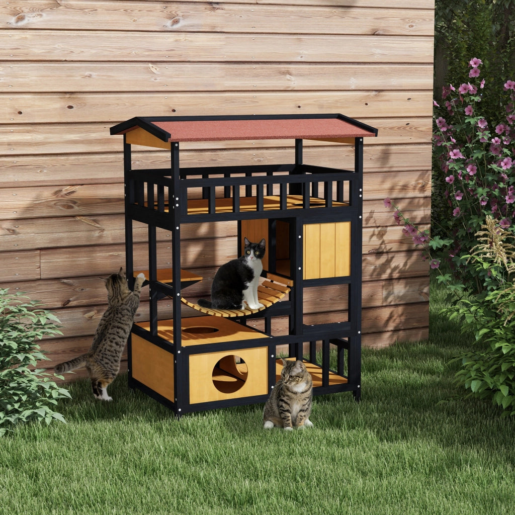 Casetta per Gatti con Piattaforme e Tunnel ¨C Minimal ¨C Legno Naturale