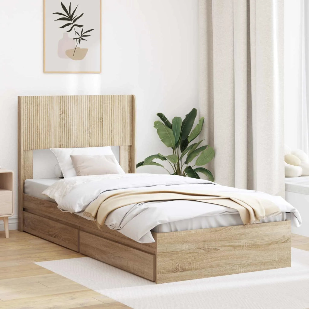 Struttura del letto con stoccaggio e testata Rovere Sonoma