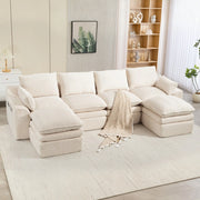 Divano 4 Posti Modulare con Poggiapiedi ¨C Xylo ¨C Velluto a Coste Beige, Cuscini e Tasche Laterali