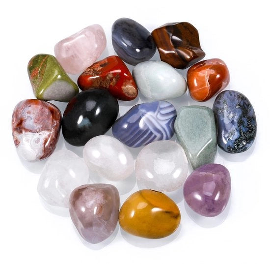 Trommelsteni 18 pezzi - Pietre naturali laccate - Pietre di cura per meditazione - Chakra - Reiki - Aria terapeutica - Cristalli di cura