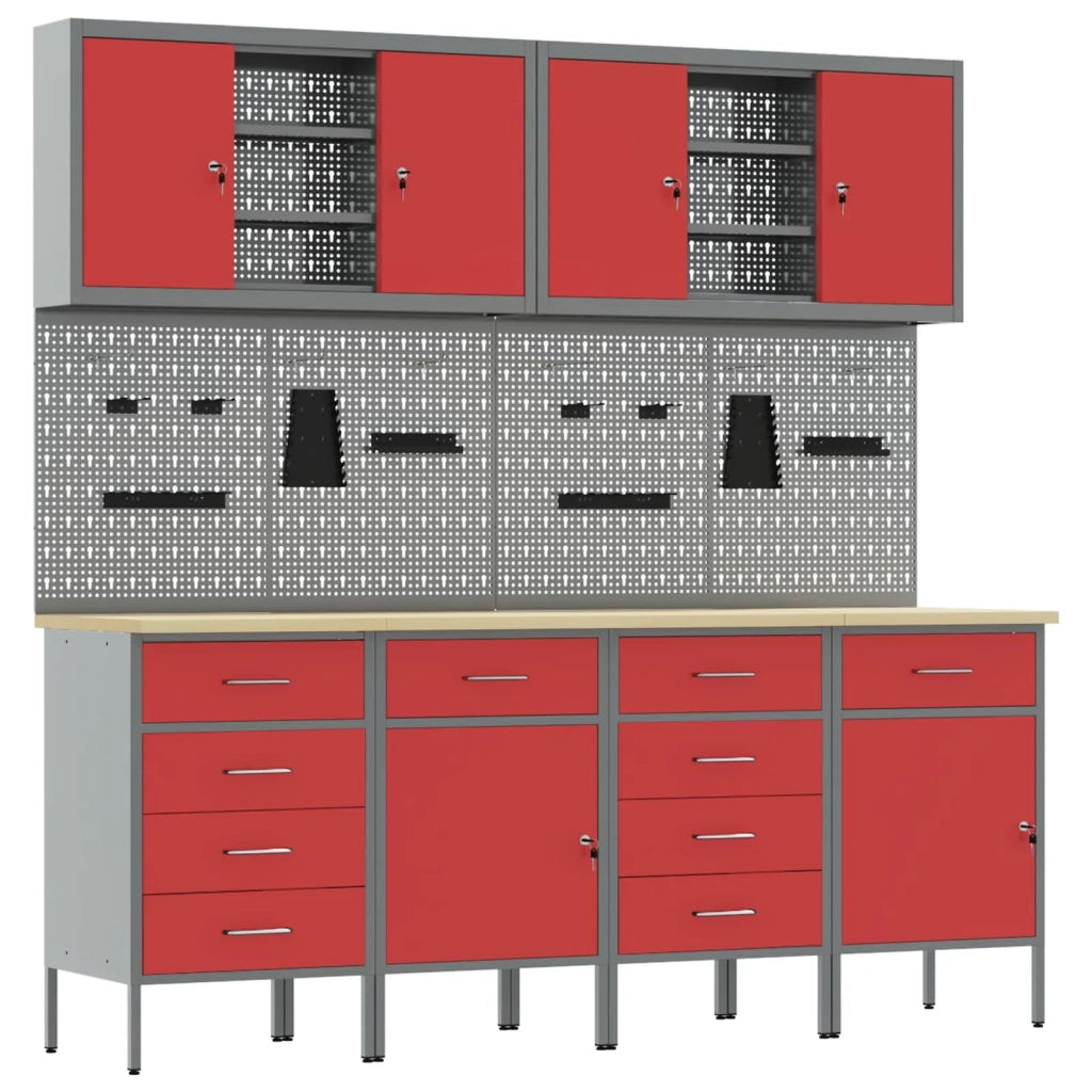 Mobile da lavoro 10 pcs Rosso Legno ingegnerizzato e acciaio 3321491