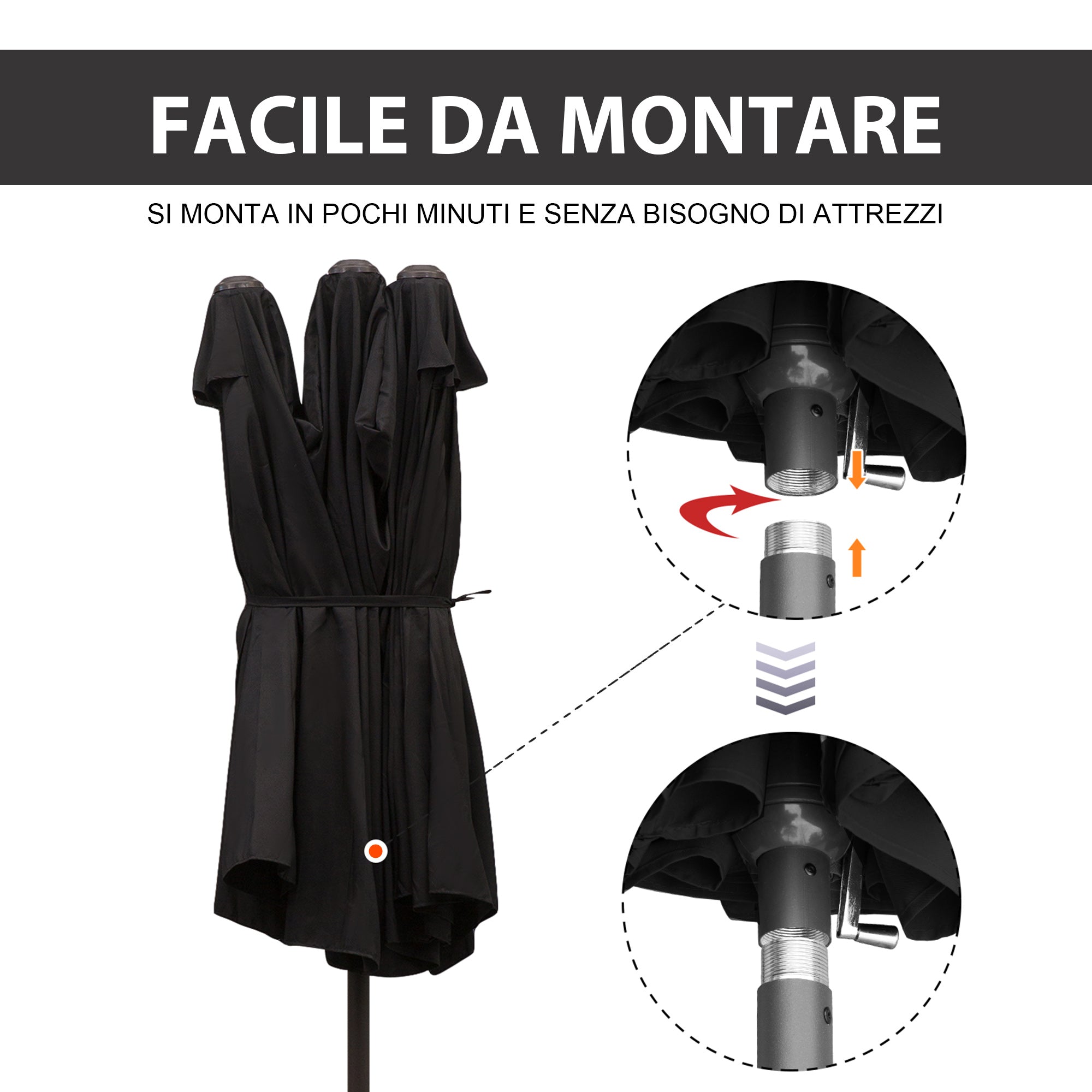 Ombrellone da Giardino Doppio 460x270x240 cm in Acciaio e Poliestere Nero