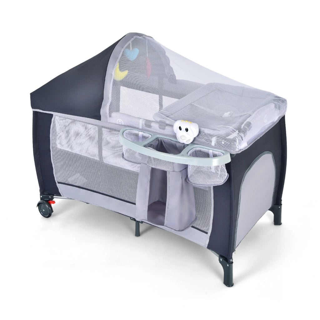 Culla per bambini pieghevole con zanzariera, Lettino per bimbi a due livelli regolabile 124x65x81cm Grigio