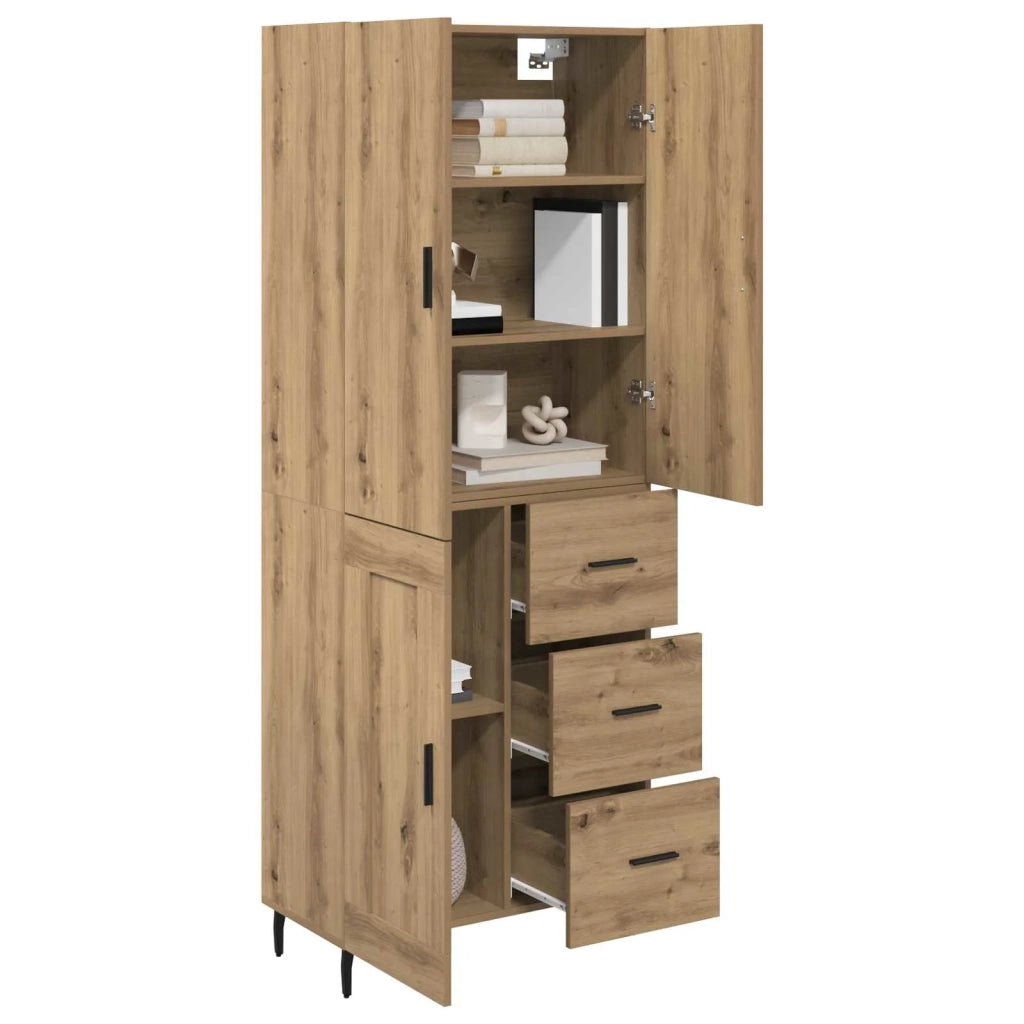 Credenza 2 pcs Rovere artigianale Legno Stratificato e Vetro 3415934