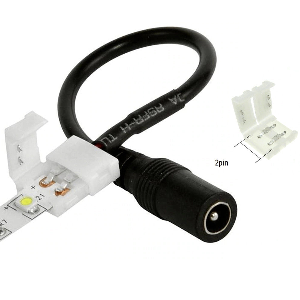 Trade Shop - Connettore A Clip 8mm 2 Pin Per Strip Led 12v Con Cavetto Jack Femmina Da 2,5mm -