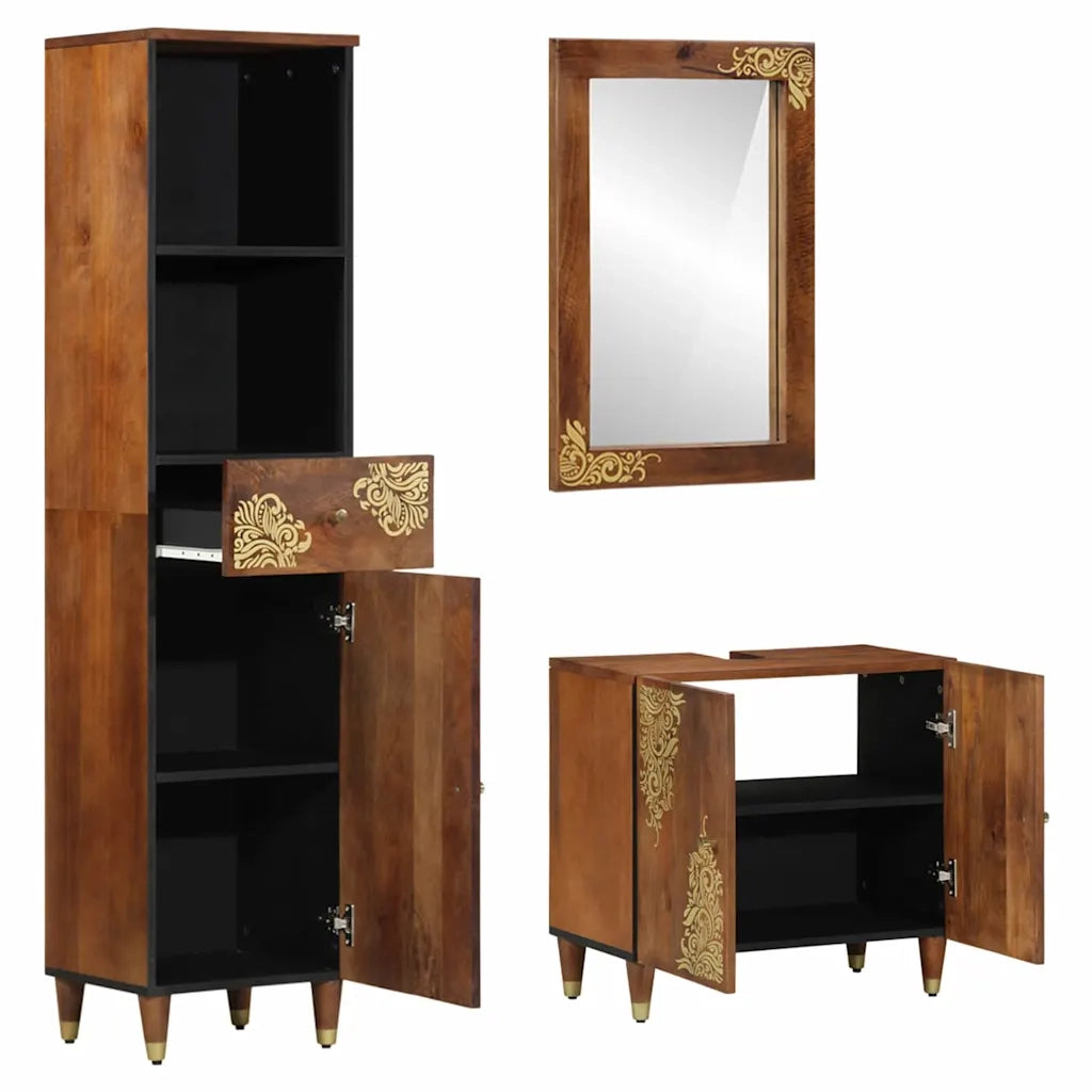 Set di Armadi da Bagno con cassetto 3 pcs Marrone miele