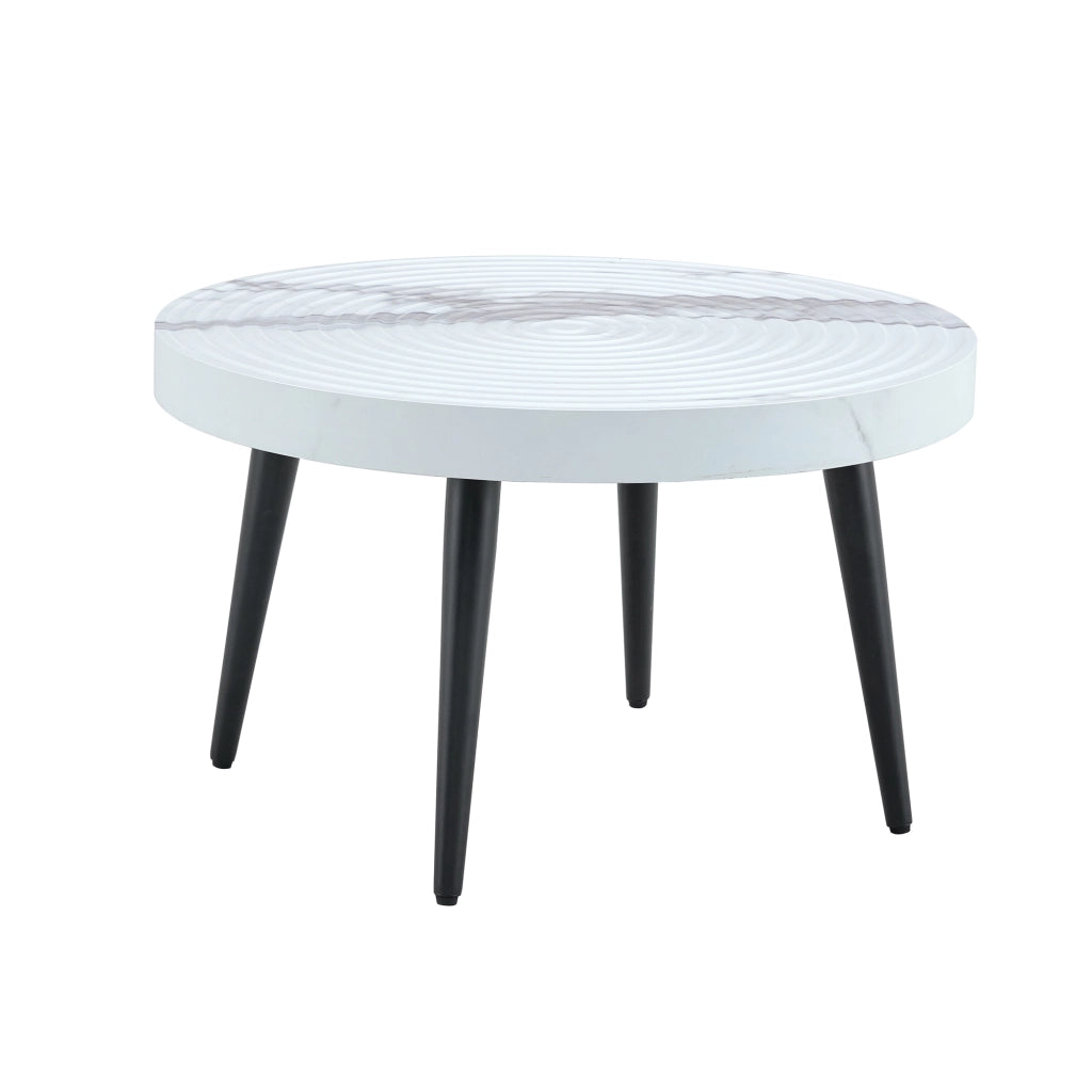 Tavolino da salotto rotondo con piano 5 cm in MDF effetto marmo; gambe in metallo regolabili; bianco; 73.99 × 73.61 × 22.5 cm