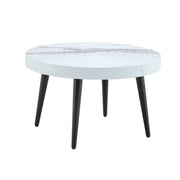 Tavolino da salotto rotondo con piano 5 cm in MDF effetto marmo; gambe in metallo regolabili; bianco; 73.99 × 73.61 × 22.5 cm