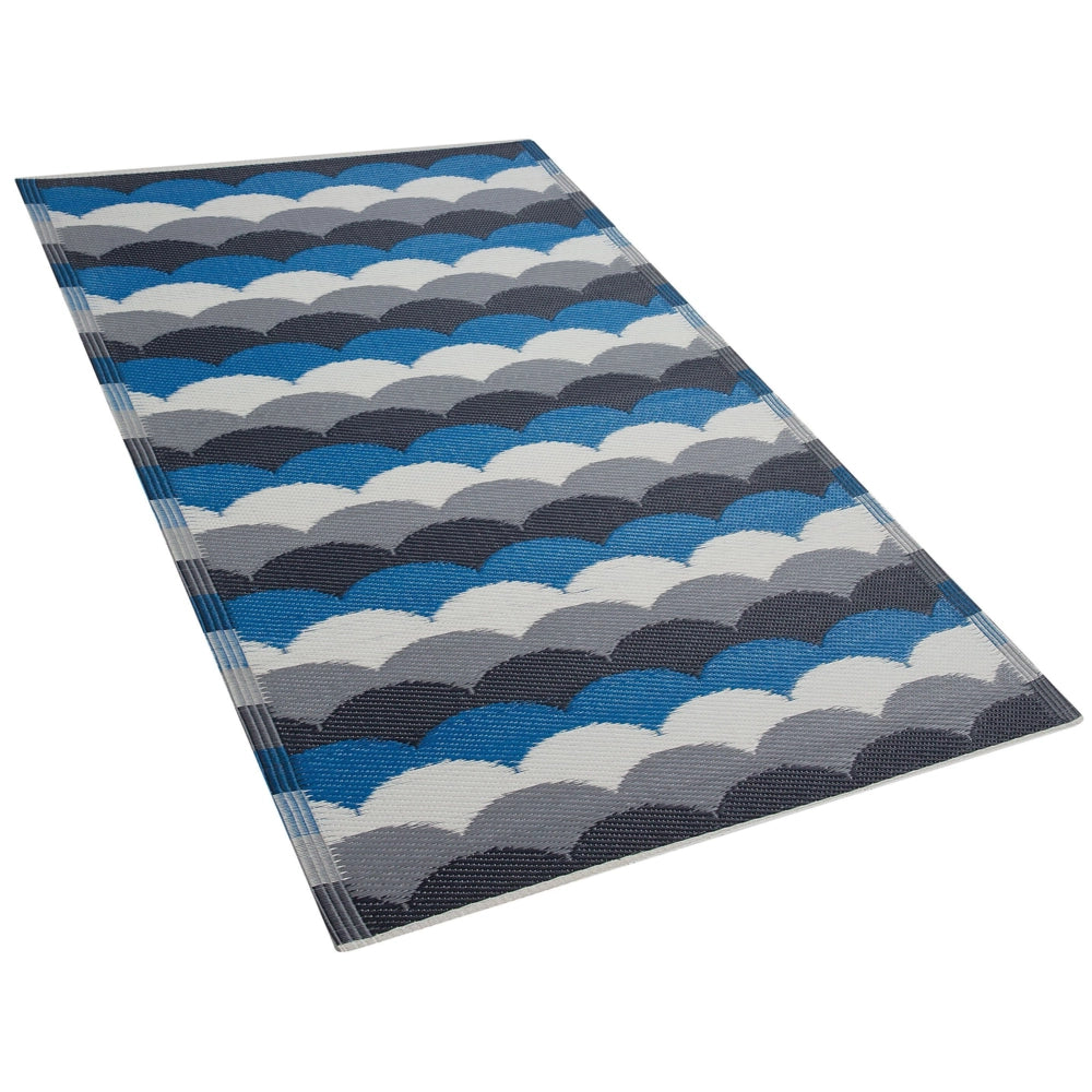Tappeto da esterno Mat Blu Sintetico 90 x 180 cm Scala Motivo Geometrico Ecologico Moderno Minimalista