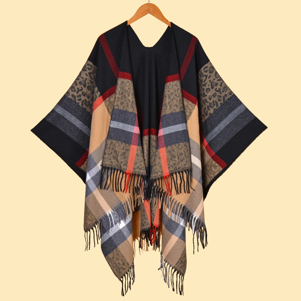 Sciarpa da donna a quadri con stampa leopardata, stile street europeo e americano, sciarpa calda jacquard divisa