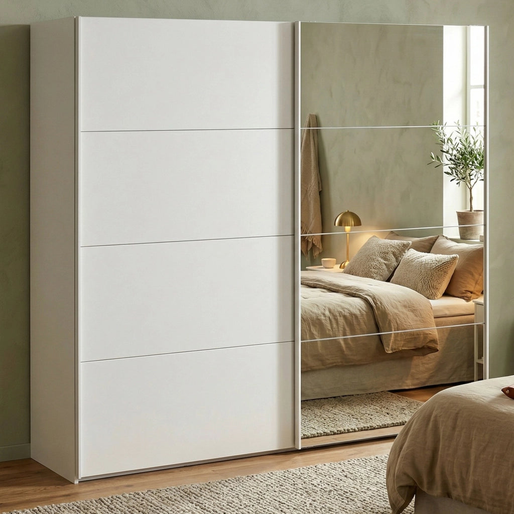 Guardaroba 2 ante Catalina, Mobile camera da letto, Cabina armadio portabiti, Armadio appendiabiti, 243x61 h220 cm, Bianco lucido