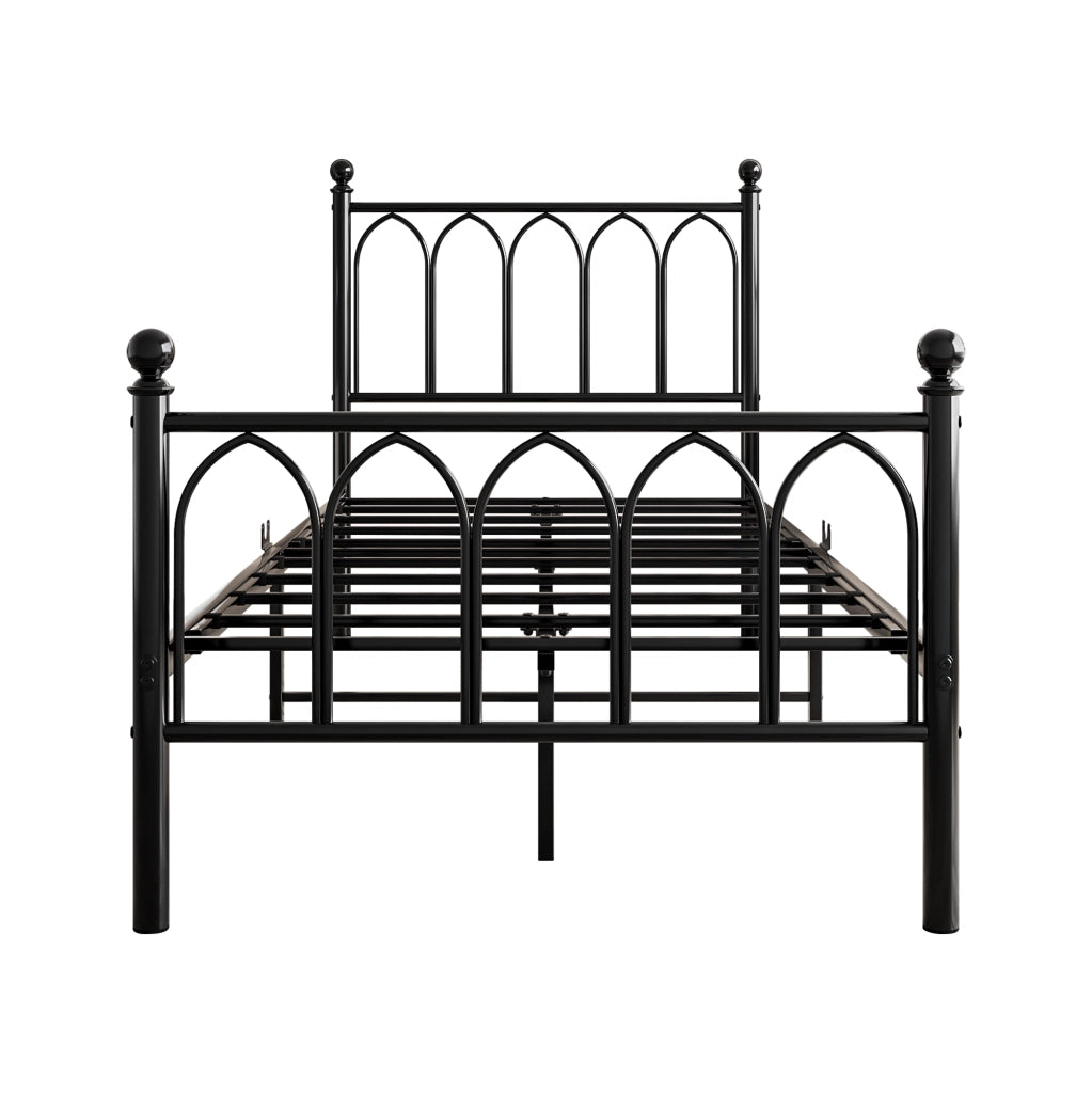 Letto in metallo 90x200 cm con testiera alta, LED, USB e presa, struttura in MDF e metallo, nero
