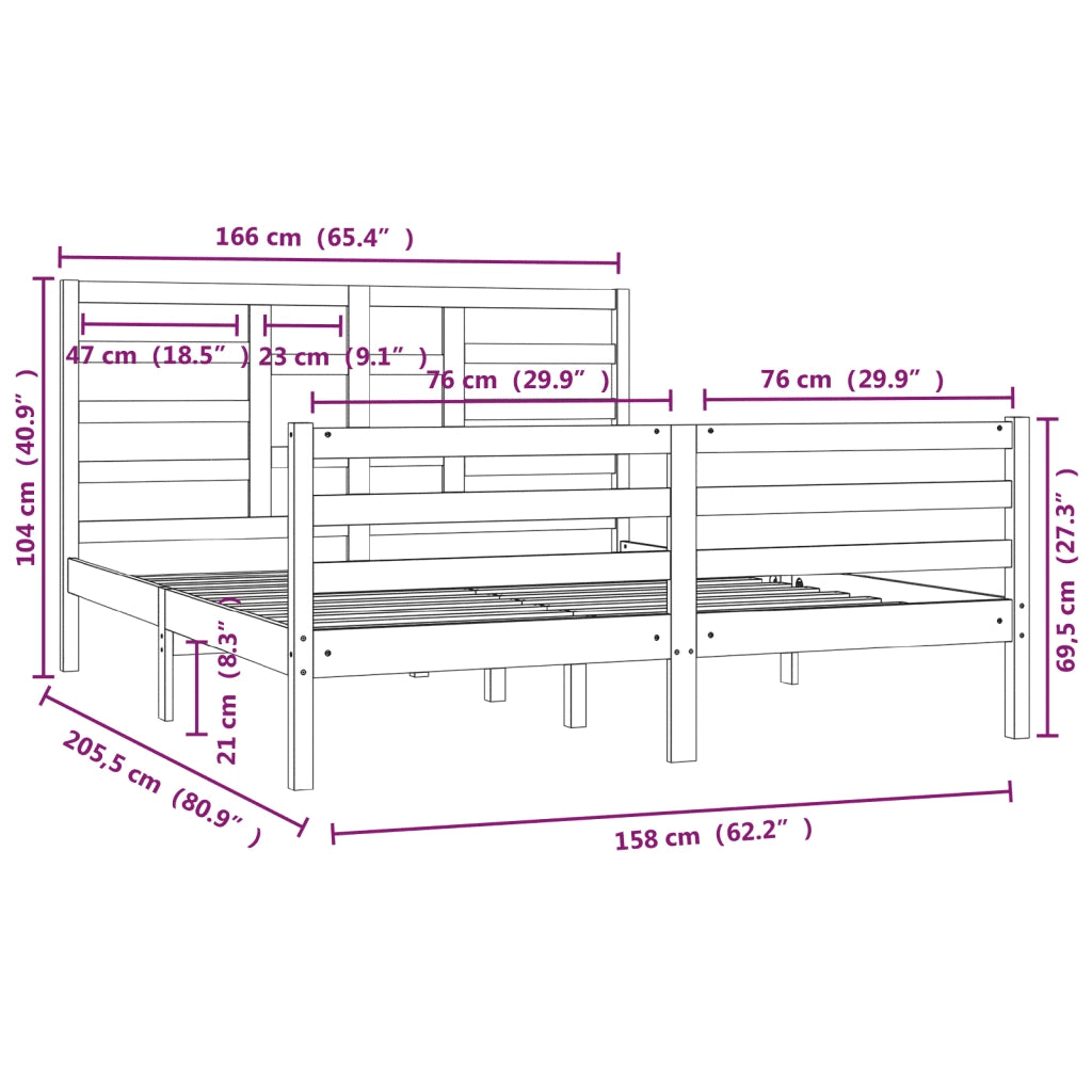Giroletto senza Materasso-Struttura Letto in Legno Massello 160x200 cm 347876