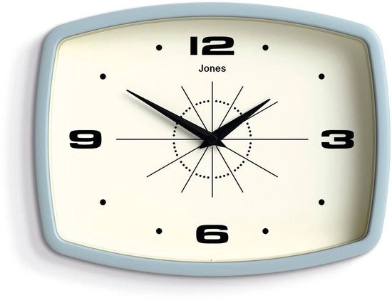 Cassa orologio per film | Stile retro rettangolare | 25 cm | Blu chiaro | Design mid-century per una fresca atmosfera in cucina, soggiorno o ufficio