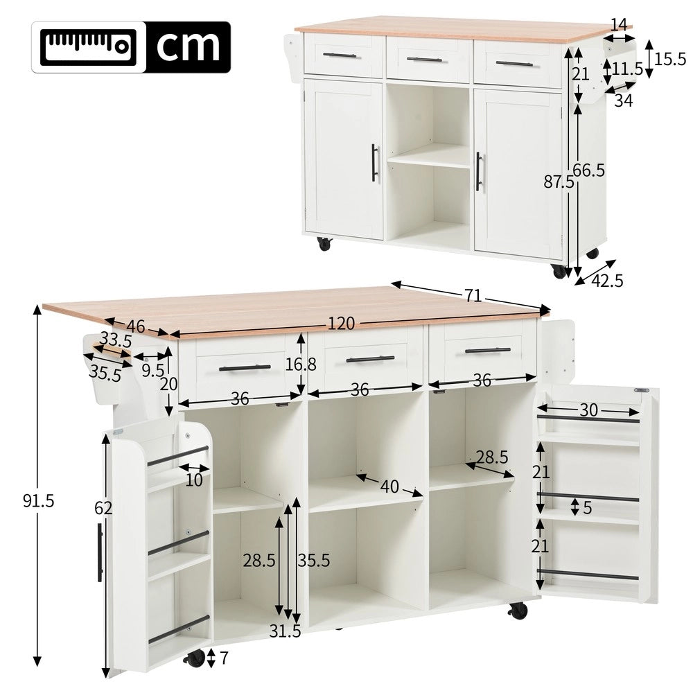 Carrello da Pranzo con Piano Pieghevole in Legno Massello ¨C Xylo ¨C Bianco, 139x46x91,5 cm