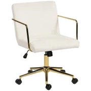 Sedia da ufficio con base in metallo e ruote, rivestimento in tessuto effetto velluto, Bianco crema