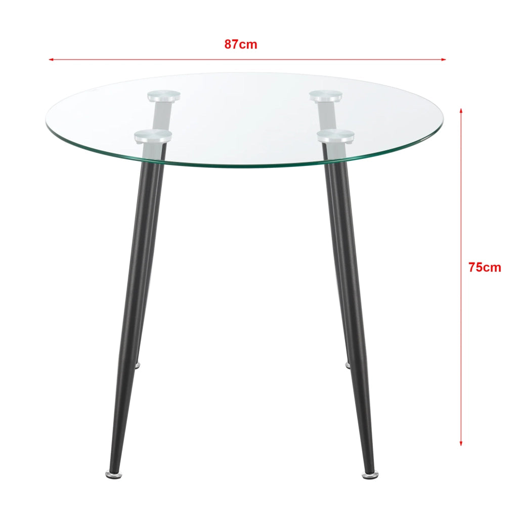 Tavolo da pranzo rotondo in vetro temperato e acciaio 75 x 87 cm nero trasparente 03_0008707