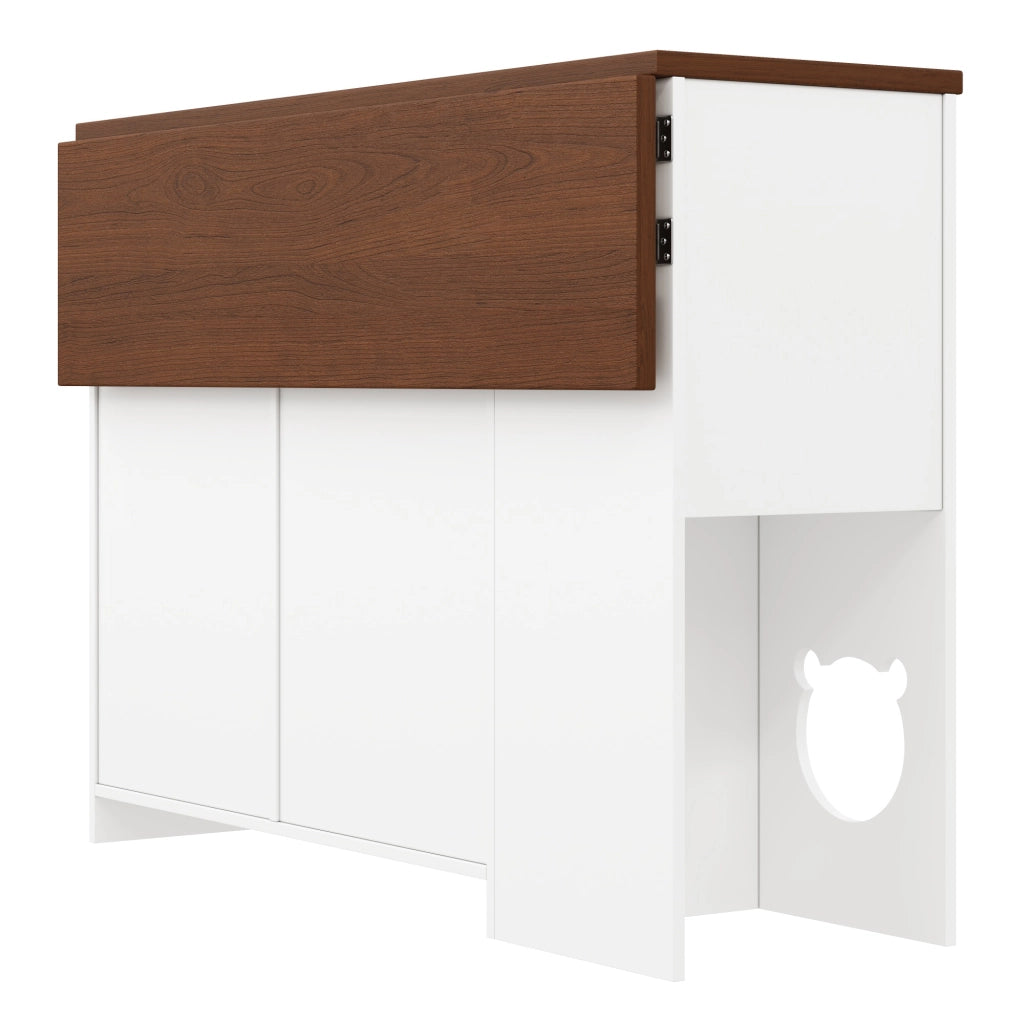 MOBILE CUCINA con piano estraibile e area gatto 120x40(70)x90 cm Bianco/Noce MDF