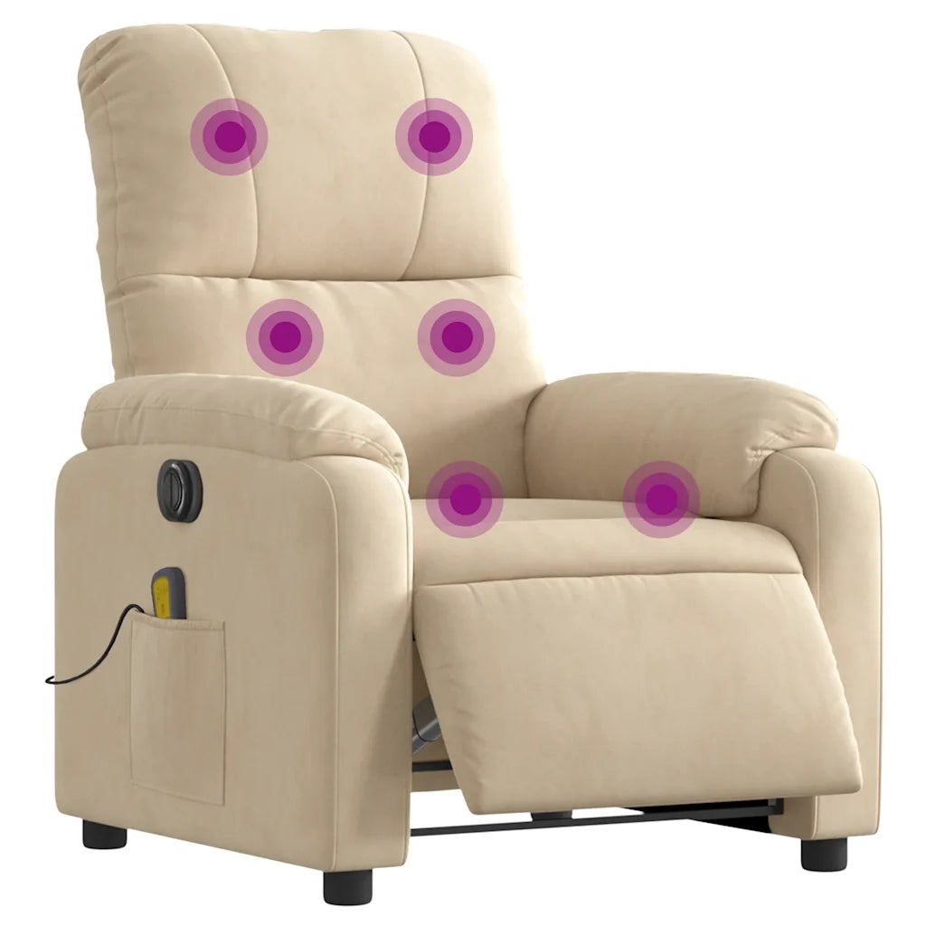 Divano Sedia-Poltrona Reclinabile Massaggiante Elettrica Crema Microfibra 927700
