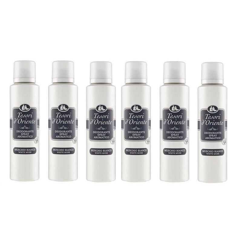 SET 6 CONFEZIONI TESORI D'ORIENTE DEODORANTE SPRAY MUSCHIO BIANCO DA 150 ML