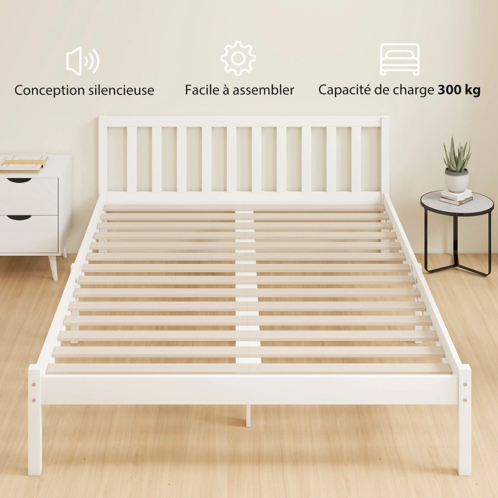 Letto singolo in legno massello con testiera e rete a doghe 140x190 cm ¨C zephmum ¨C bianco