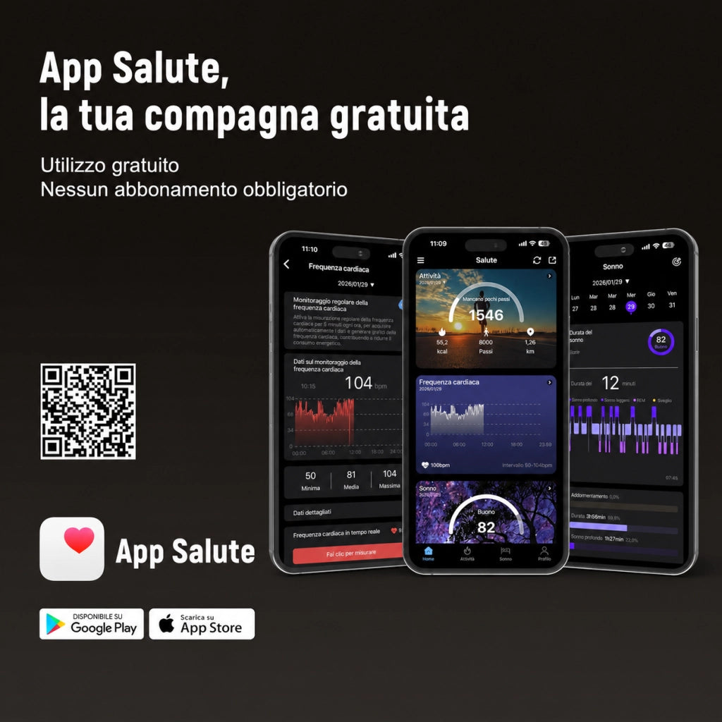Smartwatch Orologio connesso con display nascosto; monitoraggio 24 ore su 24 della salute: battito cardiaco; HRV; SpO2 e sonno; 2 braccialetti; app gratuita per iOS e Android - nero