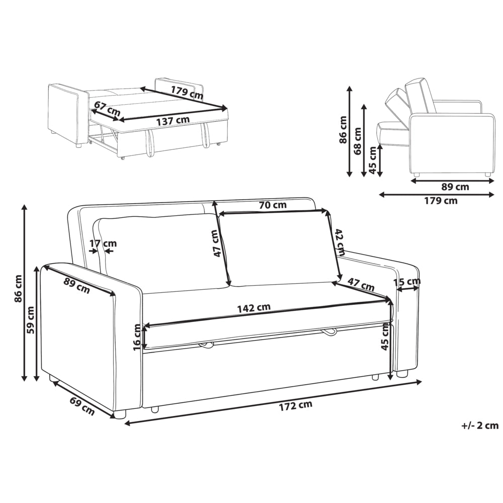 Divano letto in tessuto marrone chiaro con funzione letto pieghevole Divano minimalista