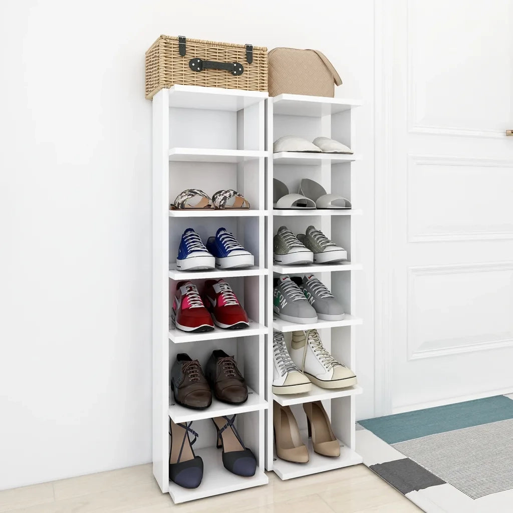 Scarpiere 2 pz-Set di 2 Scaffale per scarpe Bianche 27,5x27x102 cm in Legno Multistrato