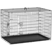 Gabbia Trasporto Cane Pieghevole 2 Porte ¨C zephmum ¨C Nero Acciaio 121x77x82 cm