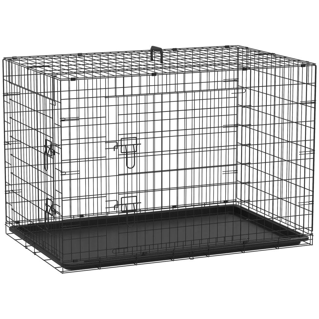 Gabbia Trasporto Cane Pieghevole 2 Porte ¨C zephmum ¨C Nero Acciaio 121x77x82 cm