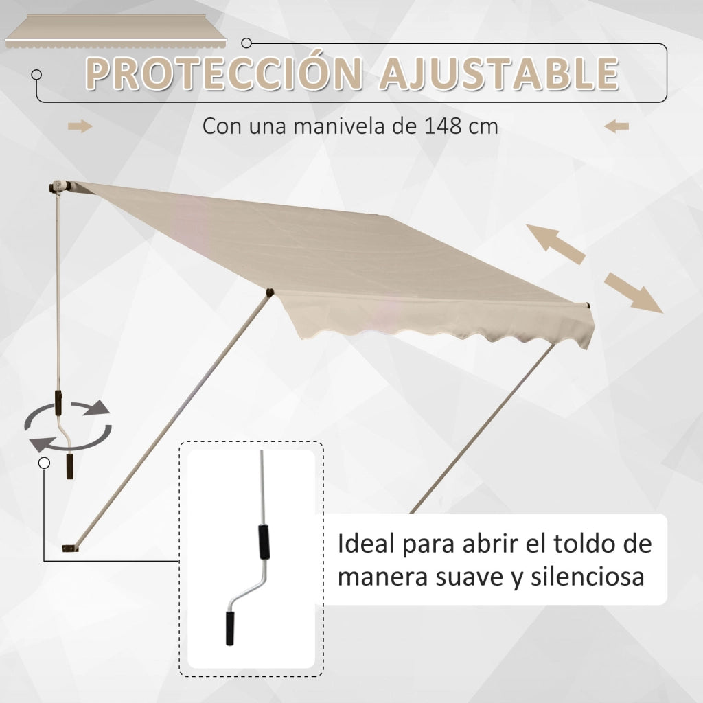 Toldo Manuale per Balcone ¨C Minimal ¨C 395x245 cm Beige Poliestere Anti-UV