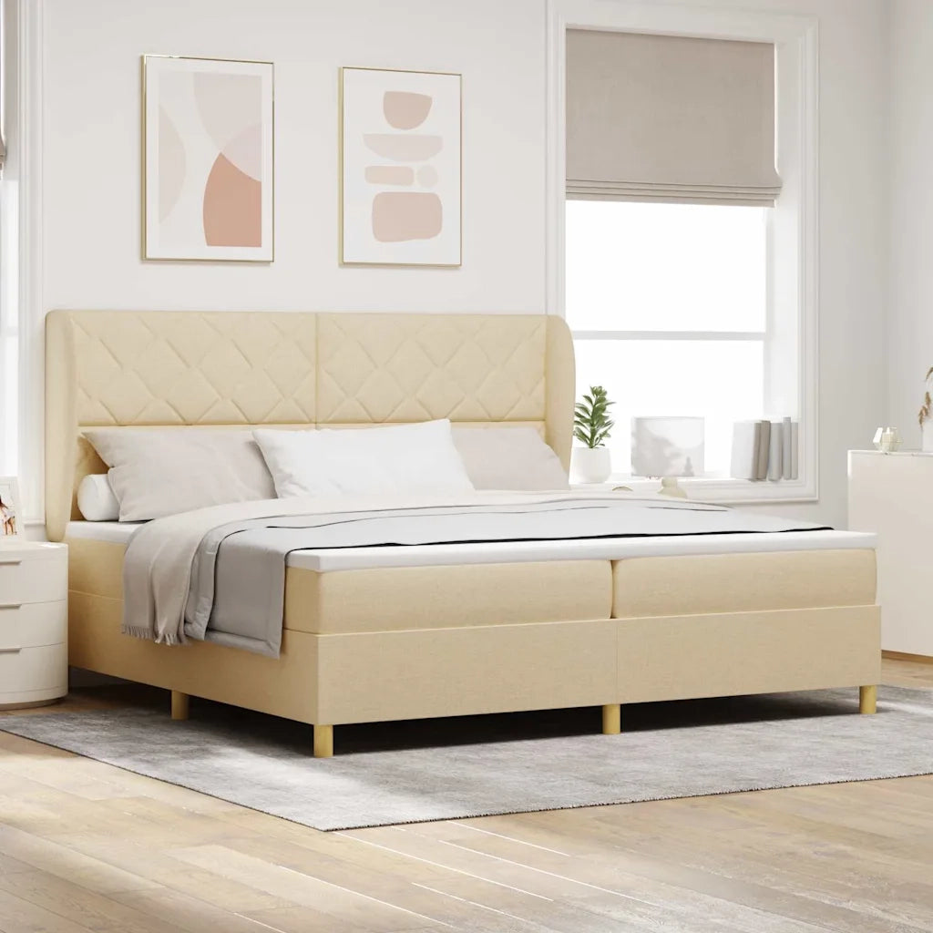 Letto a molle con materasso Crema 200 x 200 cm Tessuto 3340842