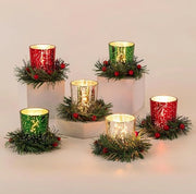 Decorazione per candela a cerchio per tavola di Natale: 6 contenitori per candele in vetro per decorazioni di Natale - decorazione da tavola per feste - standard per candele votive - decorazione per tavola di Natale con camino aperto