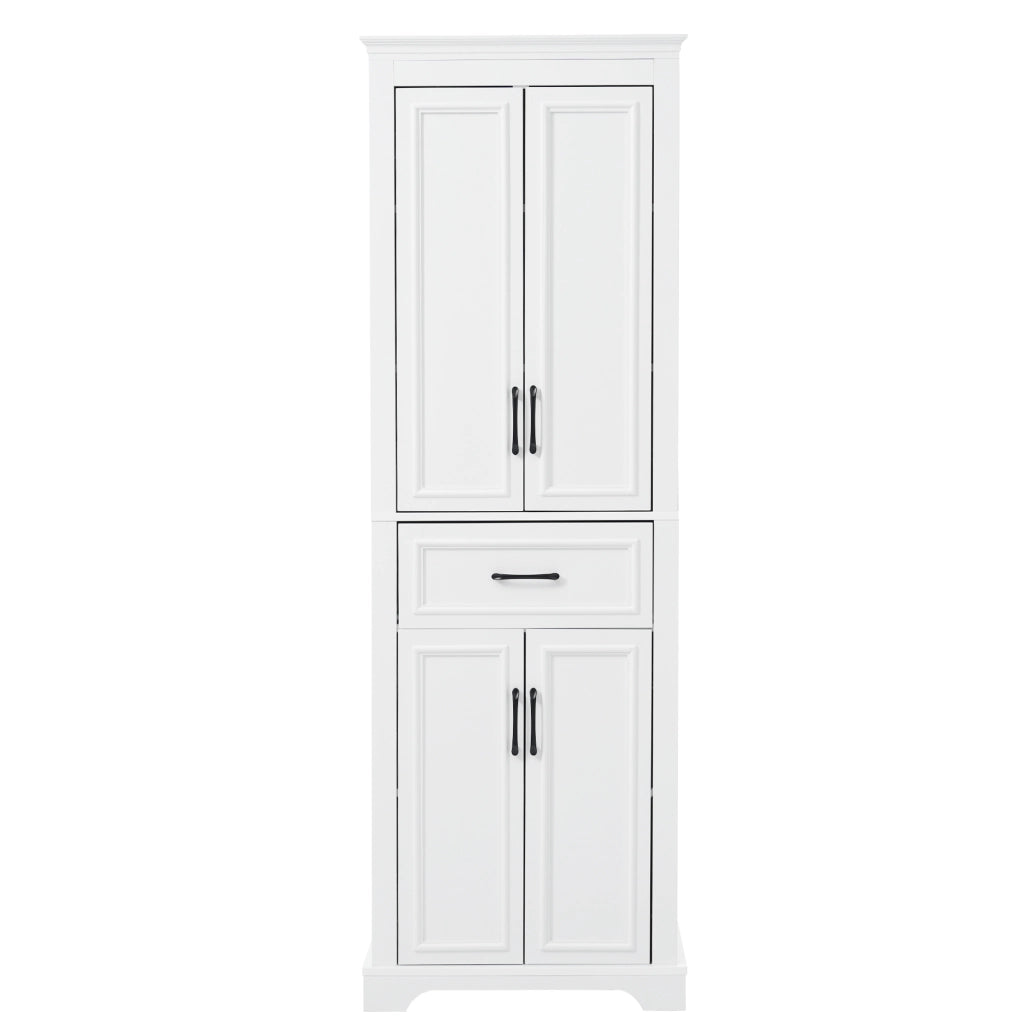 Mobile bagno alto 60x40x180 cm in MDF con ante doppie, cassetto centrale e ripiani regolabili, bianco