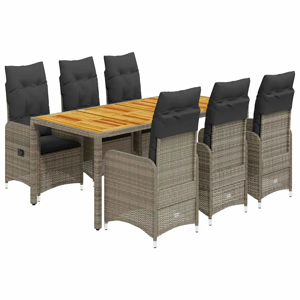 vidaXL Set Bistrò da Giardino 7 pz con Cuscini in Polyrattan Grigio