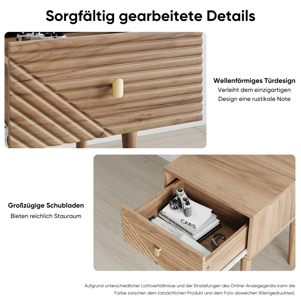 Comodino moderno color rovere con 2 cassetti, maniglie in metallo, 40 x 40 x 55 cm