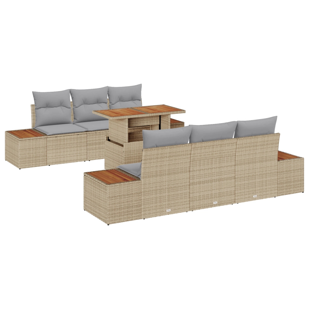 Set di divani da giardino da 7 pezzi con cuscini Beige Polyrattan